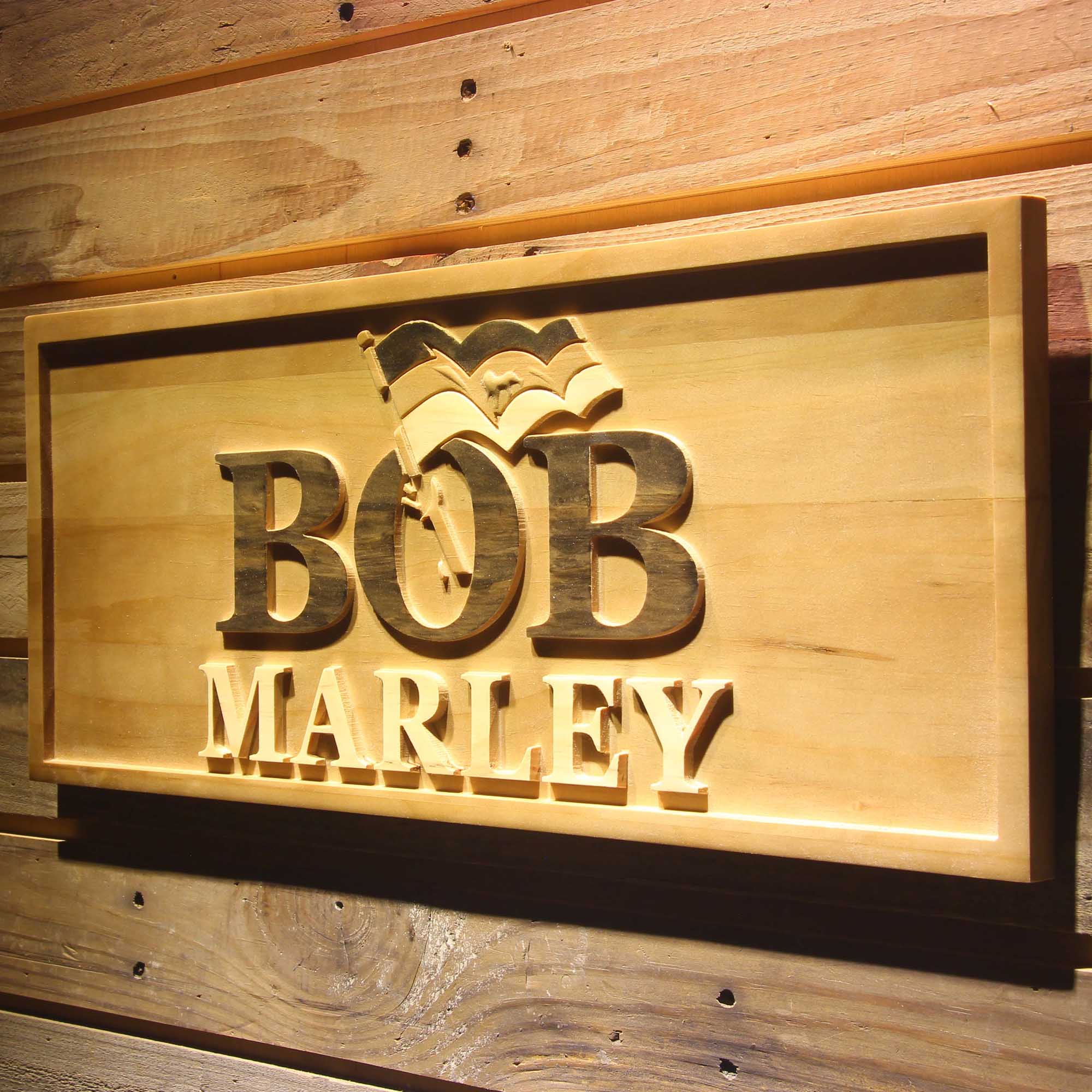 Bob Marley Music 3D Wooden Engrave Sign