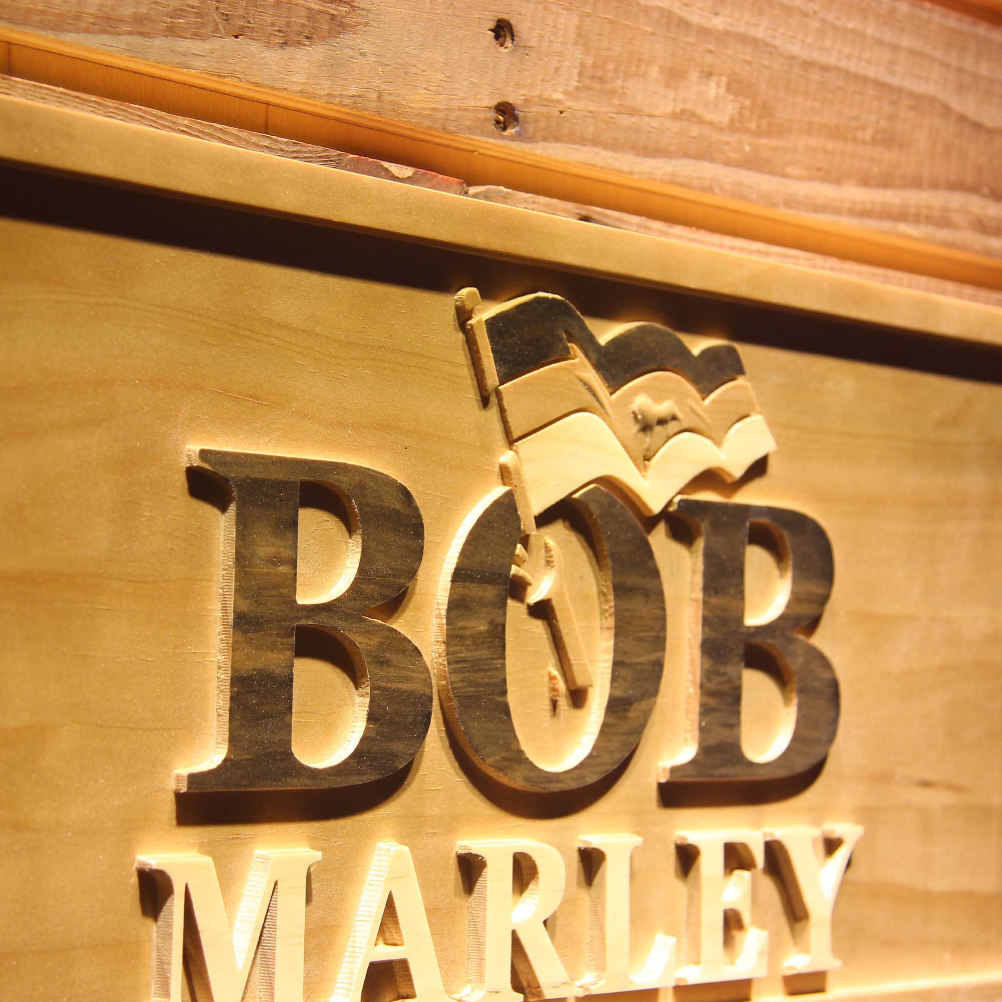 Bob Marley Music 3D Wooden Engrave Sign