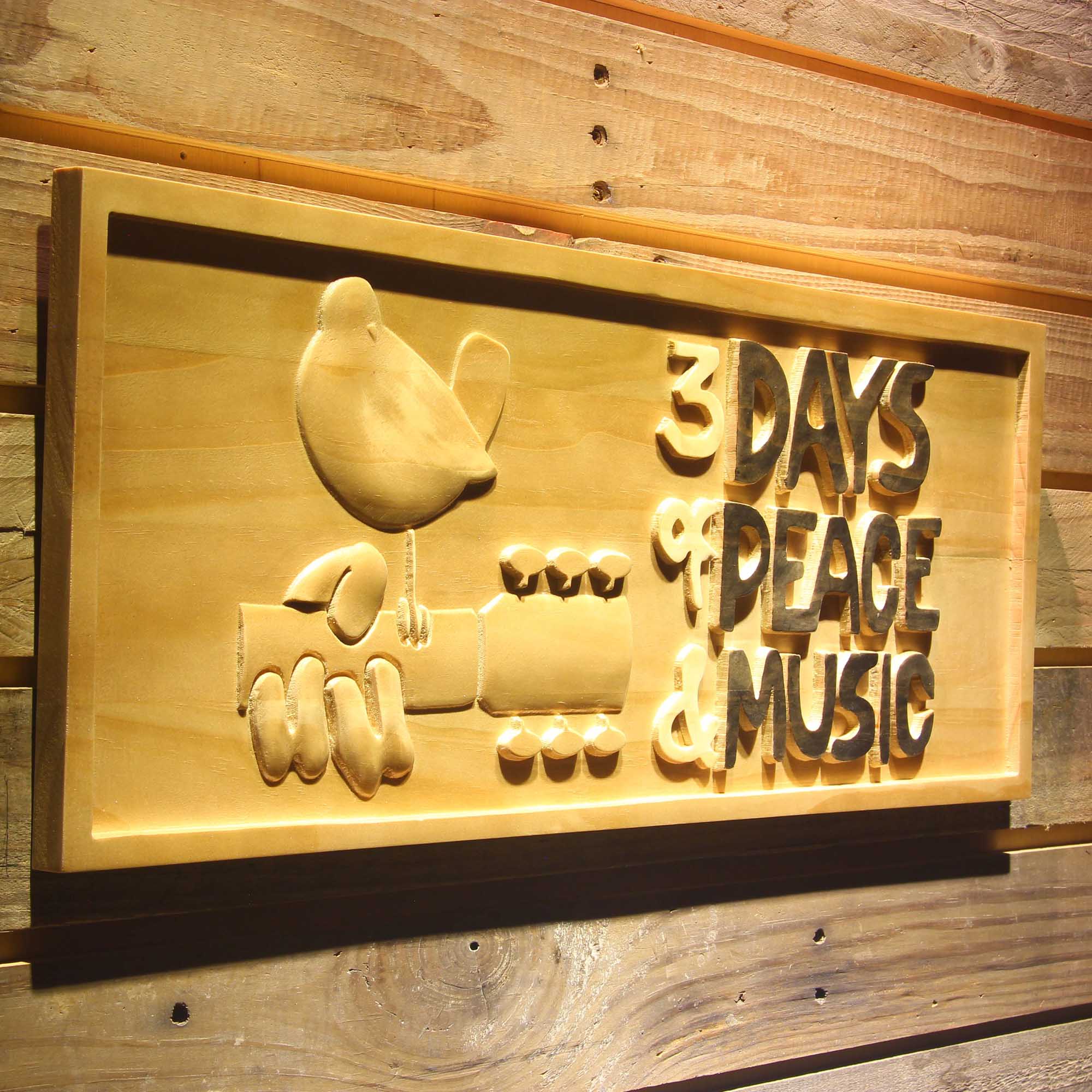 Woodstock Festival 1969 3D Wooden Engrave Sign