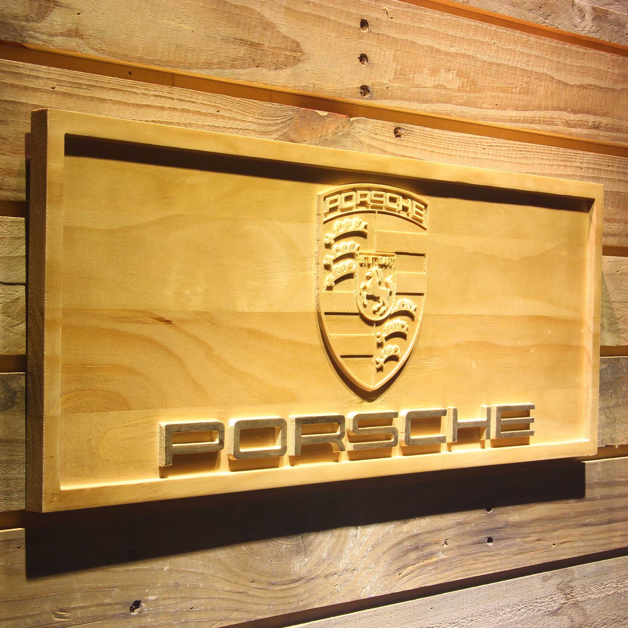 Porsche 3D Wooden Engrave Sign