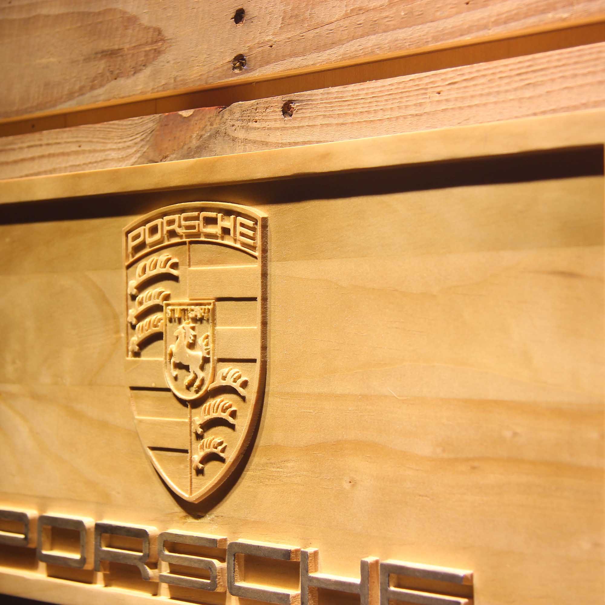 Porsche 3D Wooden Engrave Sign