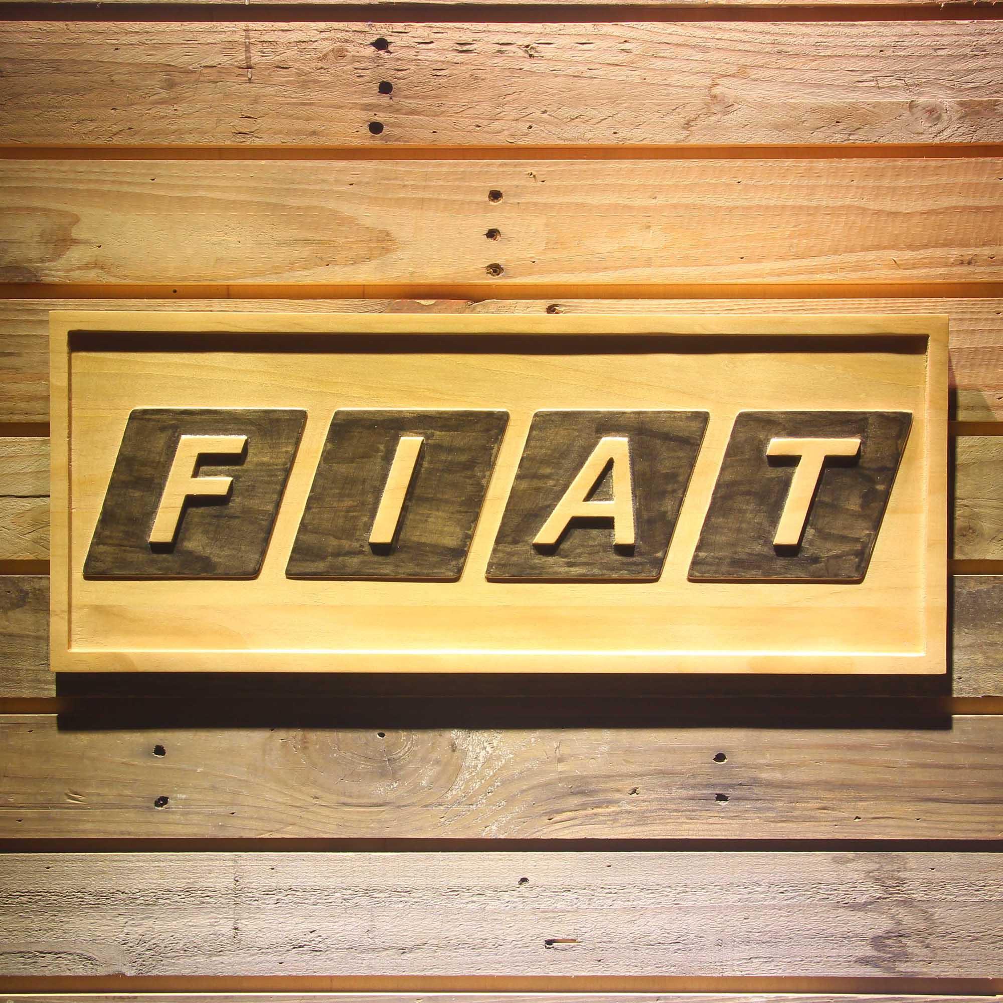 Fiat Automobiles 3D Wooden Engrave Sign