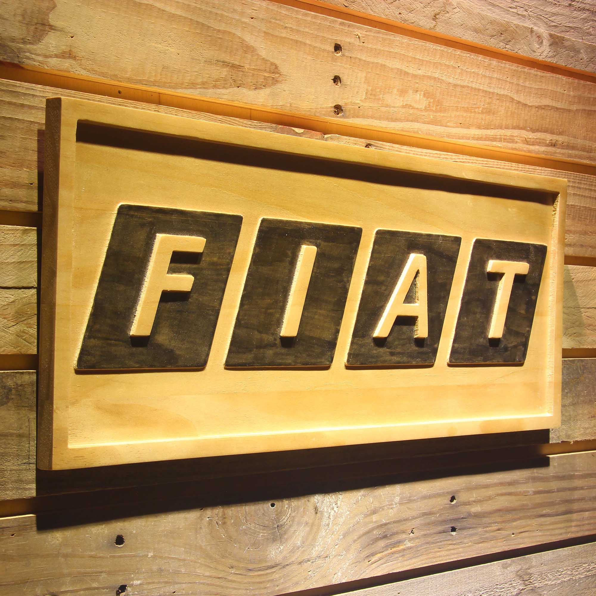 Fiat Automobiles 3D Wooden Engrave Sign