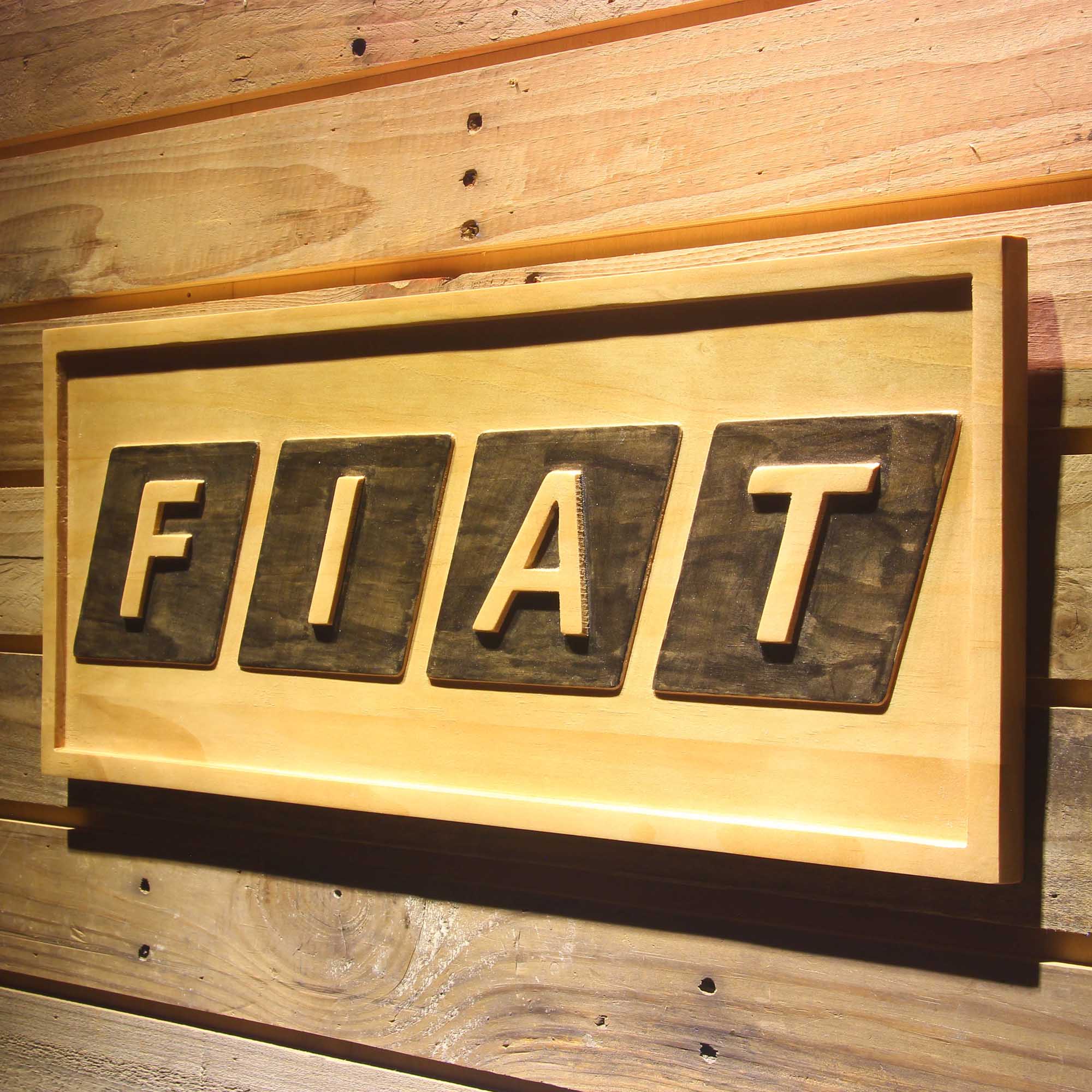 Fiat Automobiles 3D Wooden Engrave Sign