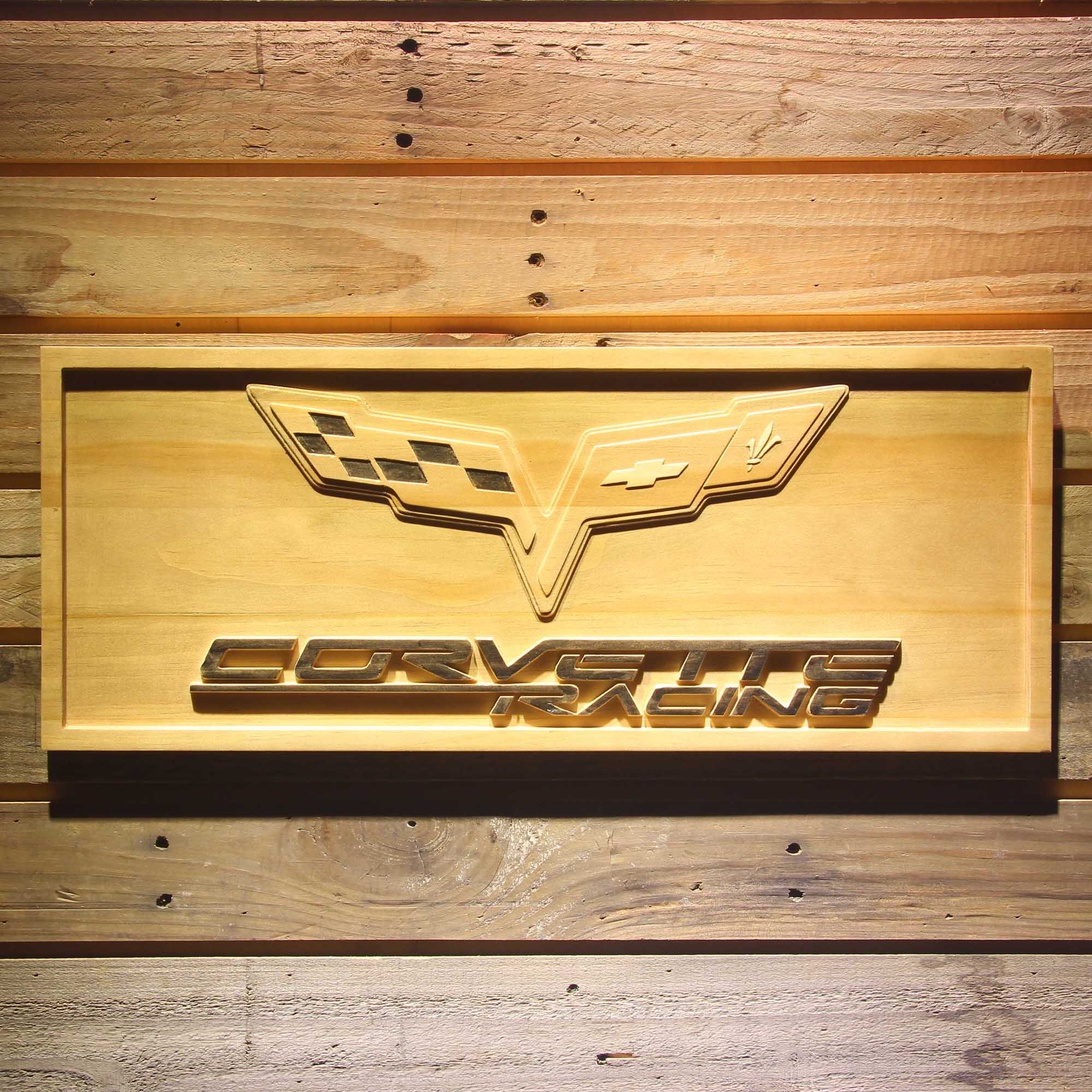 Corvette Racing 3D Wooden Engrave Sign