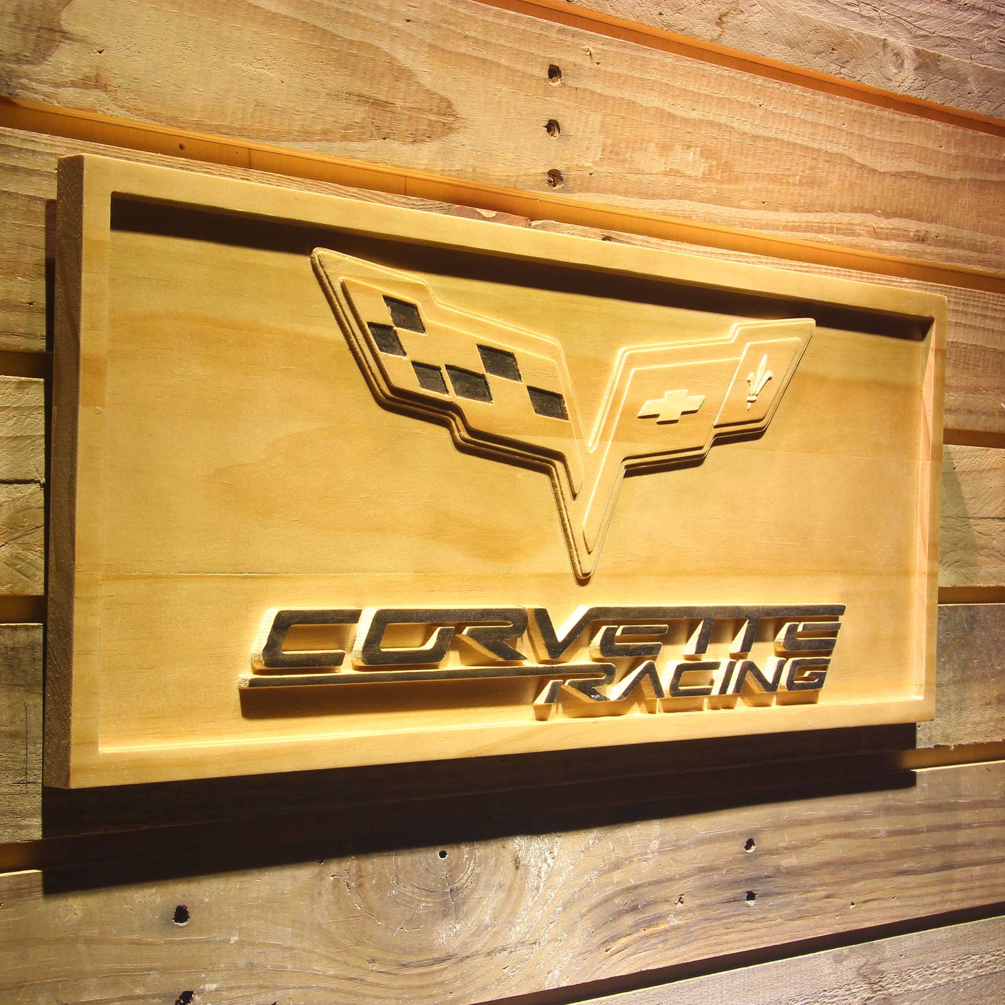 Corvette Racing 3D Wooden Engrave Sign