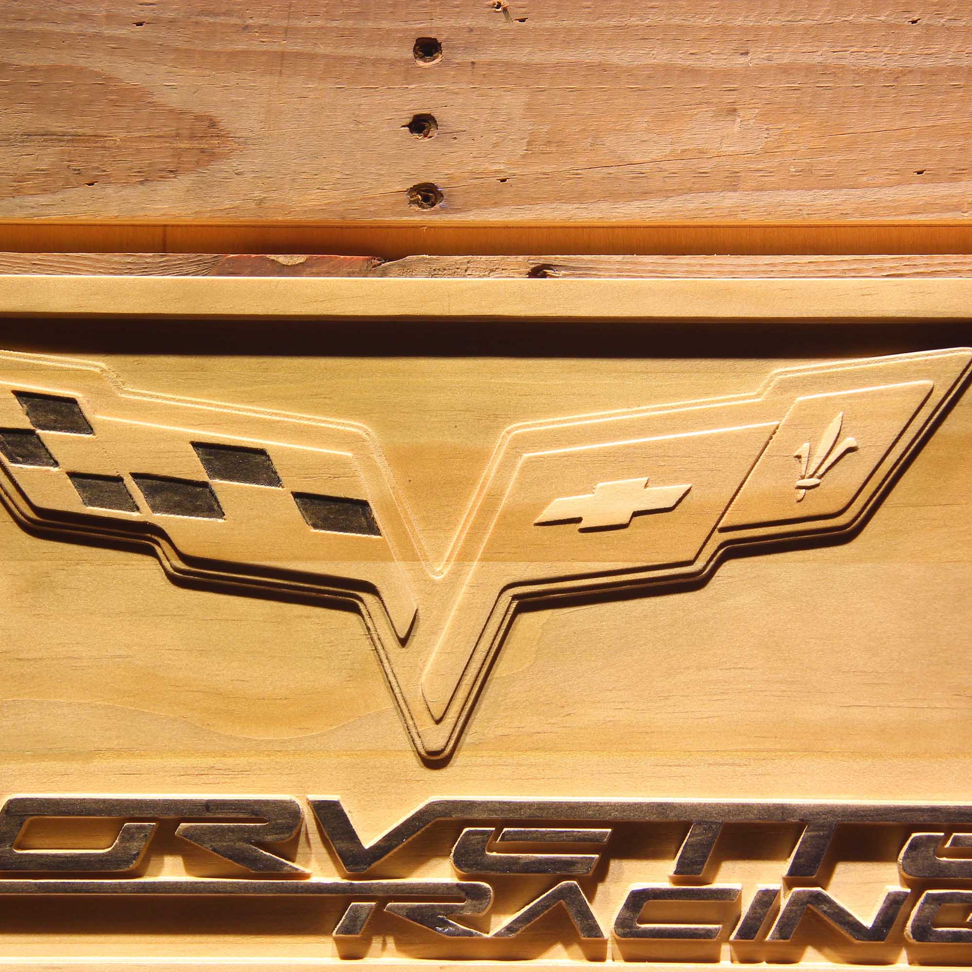 Corvette Racing 3D Wooden Engrave Sign