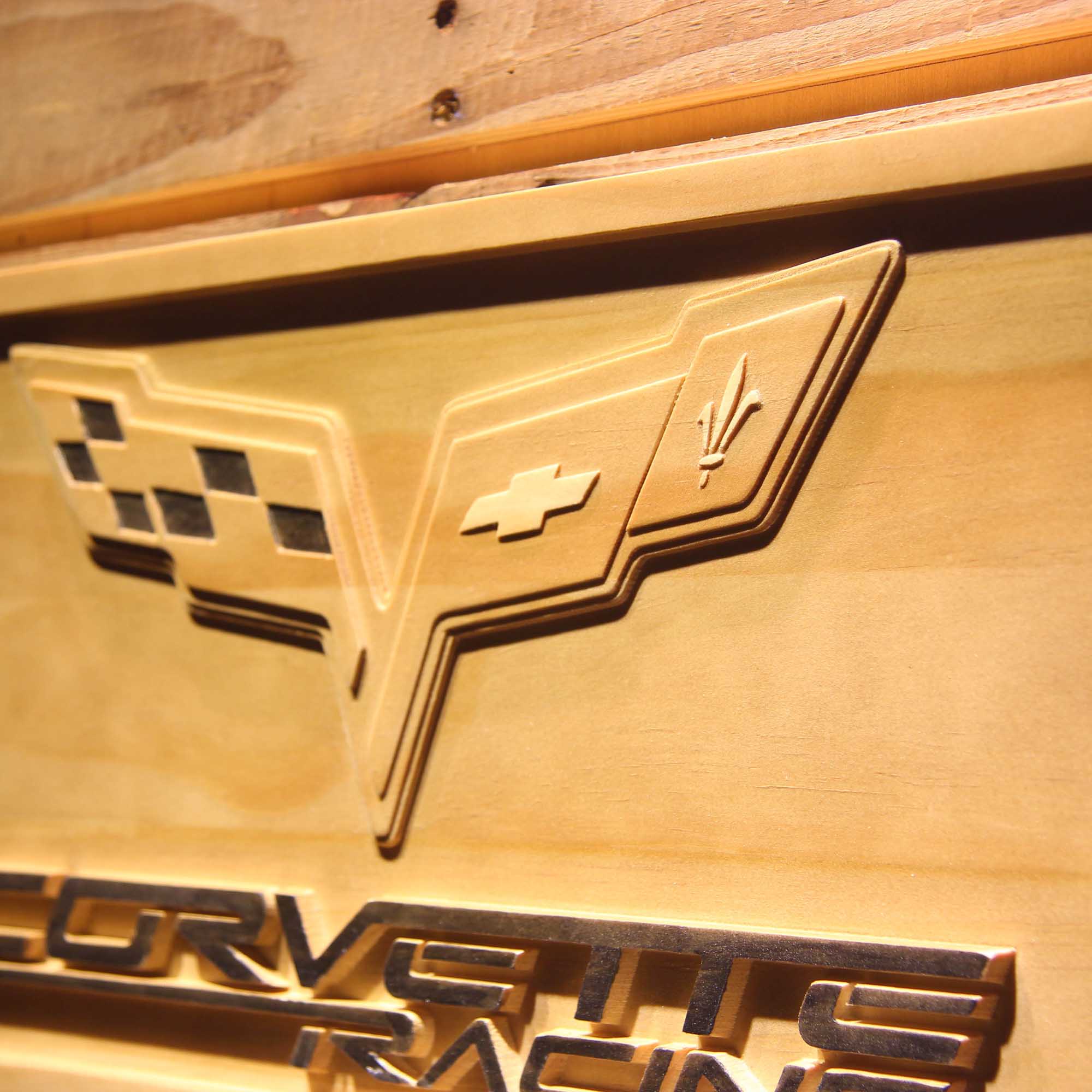 Corvette Racing 3D Wooden Engrave Sign