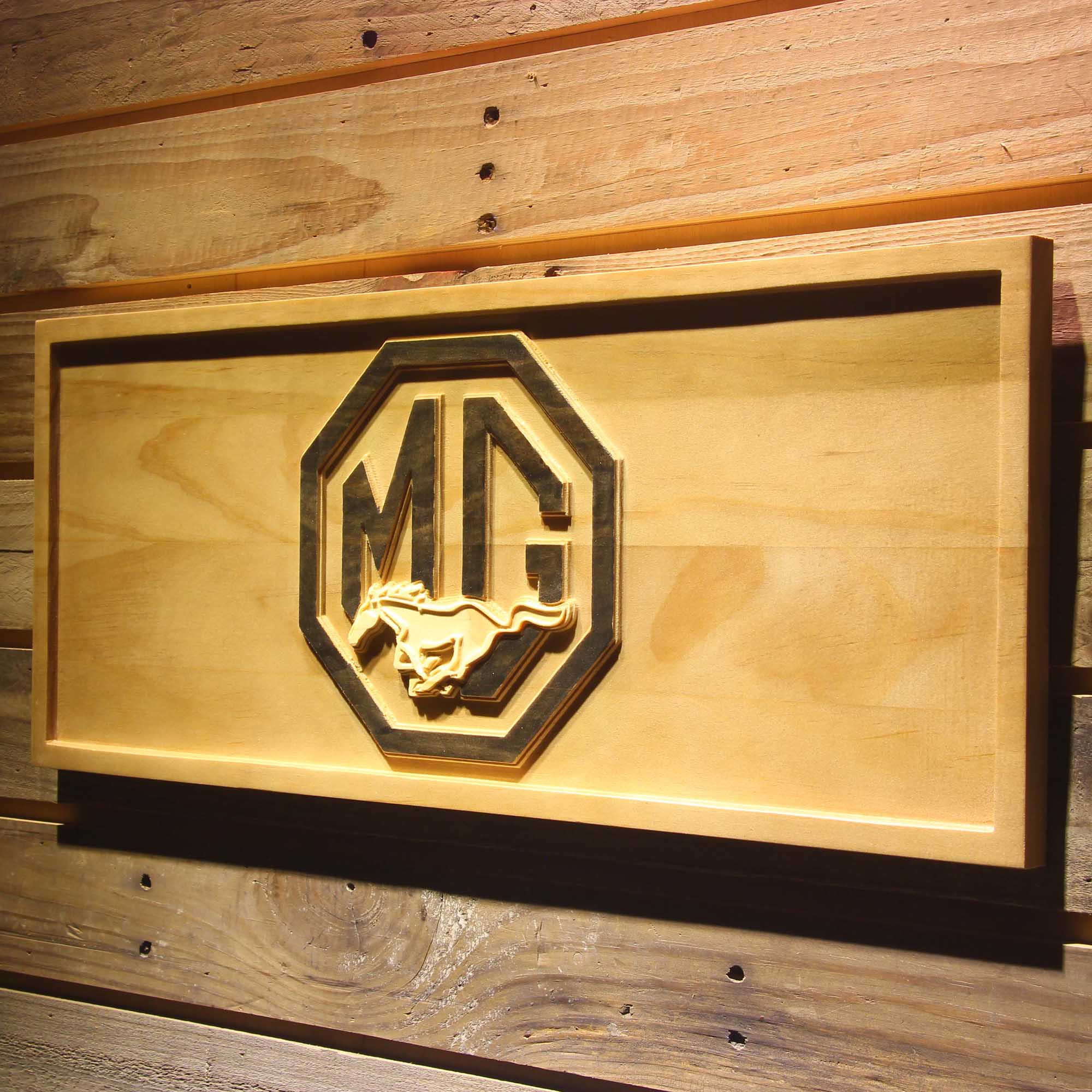 MG Mustang Car 3D Wooden Engrave Sign