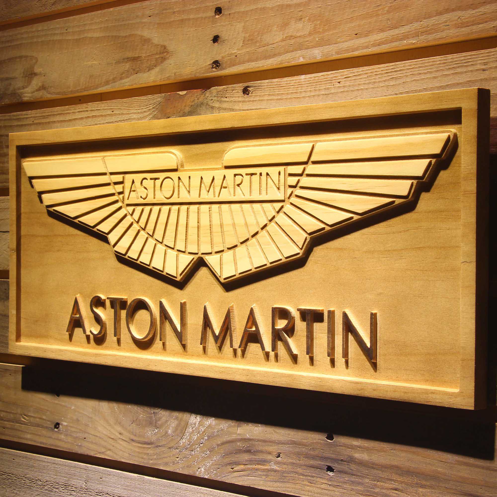 Aston Martin 3D Wooden Engrave Sign