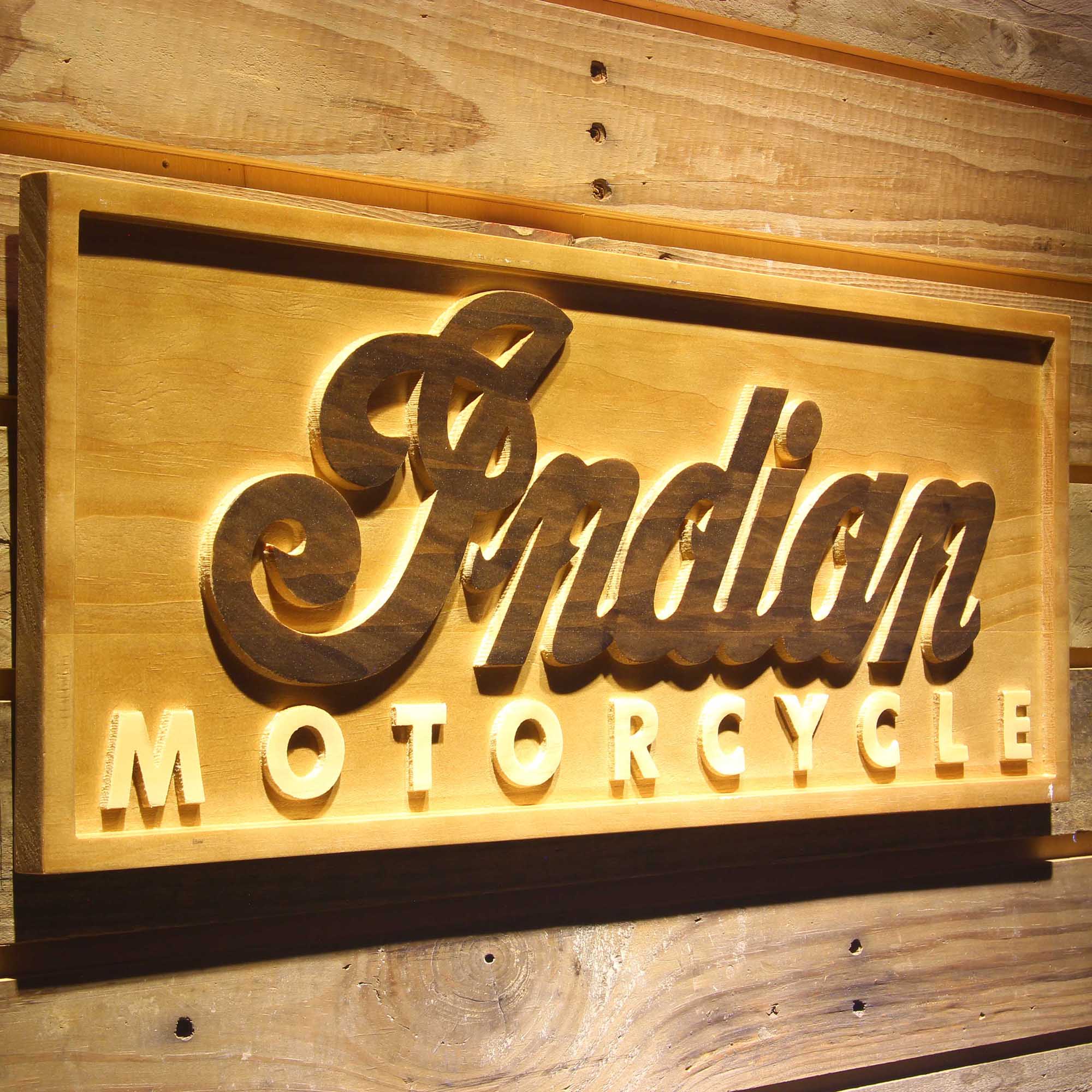 Indian Motorcycles Sport 3D Wooden Engrave Sign