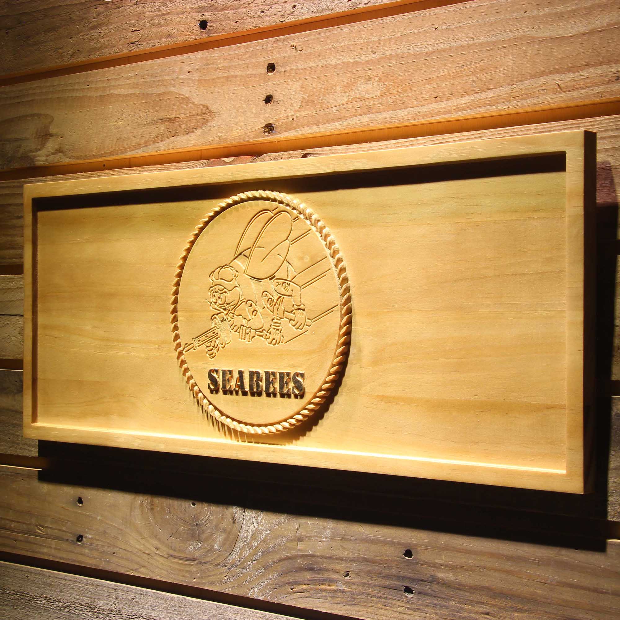 US Navy Seabees 3D Wooden Engrave Sign