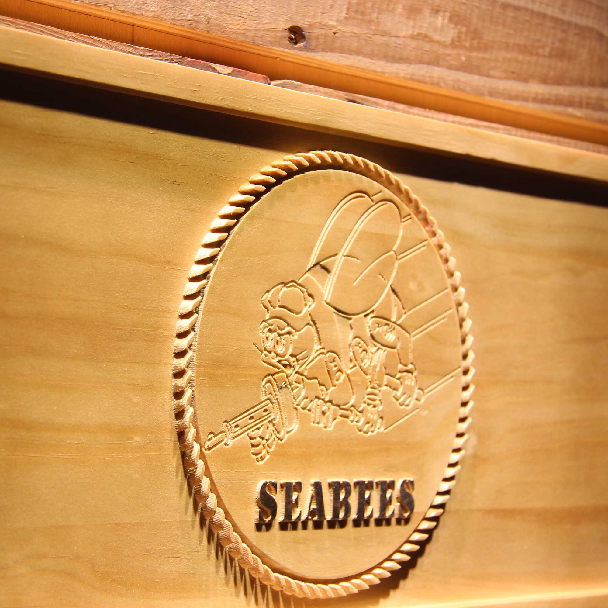 US Navy Seabees 3D Wooden Engrave Sign